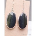 Boucles d'oreilles ovales en Oeil de Tigre Bleu Bijoux en Oeil de Faucon AW85.1-a