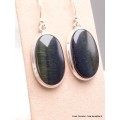 Boucles d'oreilles ovales en Oeil de Tigre Bleu Bijoux en Oeil de Faucon AW85.1-a