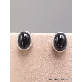 Clous d'oreilles Black Star Diopside ronde ou ovale - Boucles d'oreilles en pierres naturelles