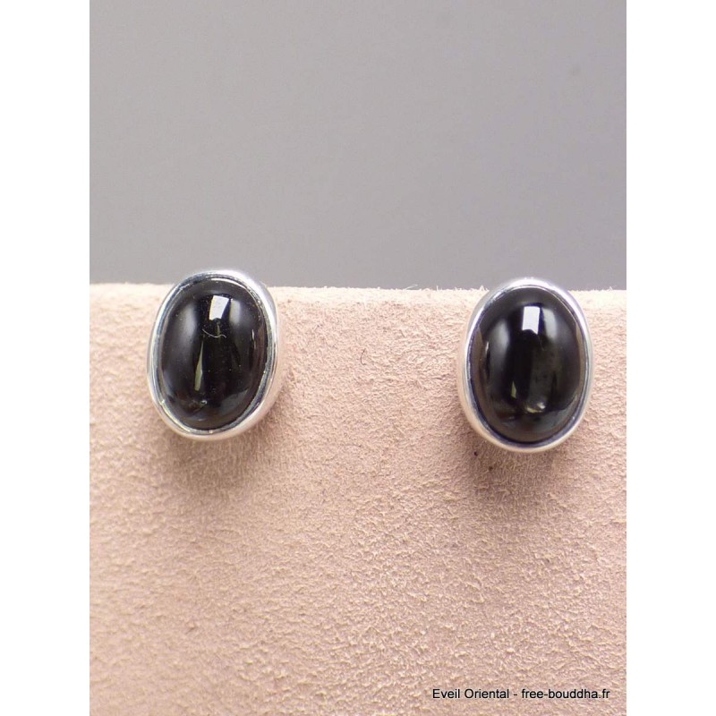 Clous d'oreilles Black Star Diopside ronde ou ovale Boucles d'oreilles en pierres AW99