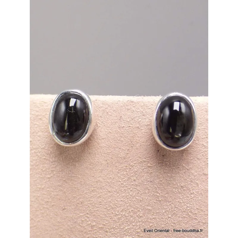 Clous d'oreilles Black Star Diopside ronde ou ovale - Boucles d'oreilles en pierres naturelles