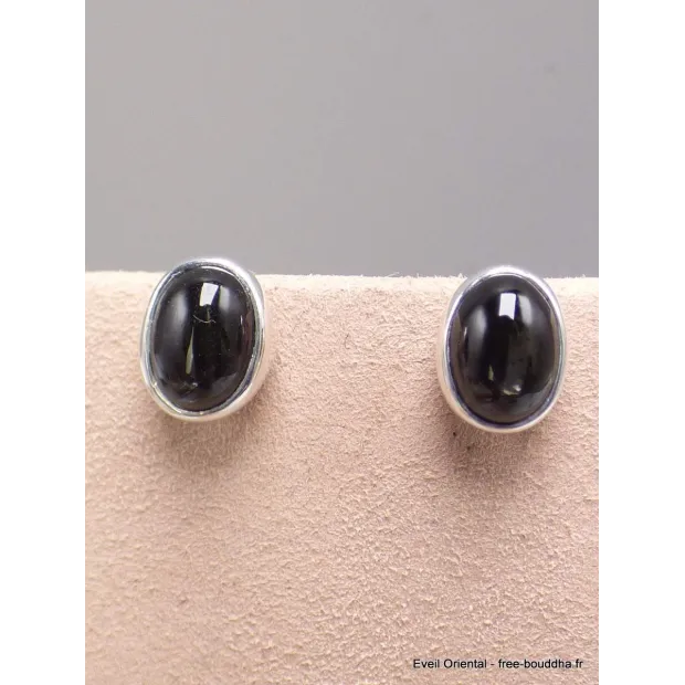 Clous d'oreilles Black Star Diopside ronde ou ovale - Boucles d'oreilles en pierres naturelles