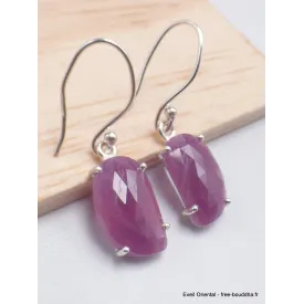 Boucles d'oreilles asymétriques Saphir rose facetté - Bijoux en Saphir Rose