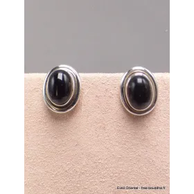 Clous d'oreilles Onyx noir oval-aj - Boucles d'oreilles en pierres naturelles