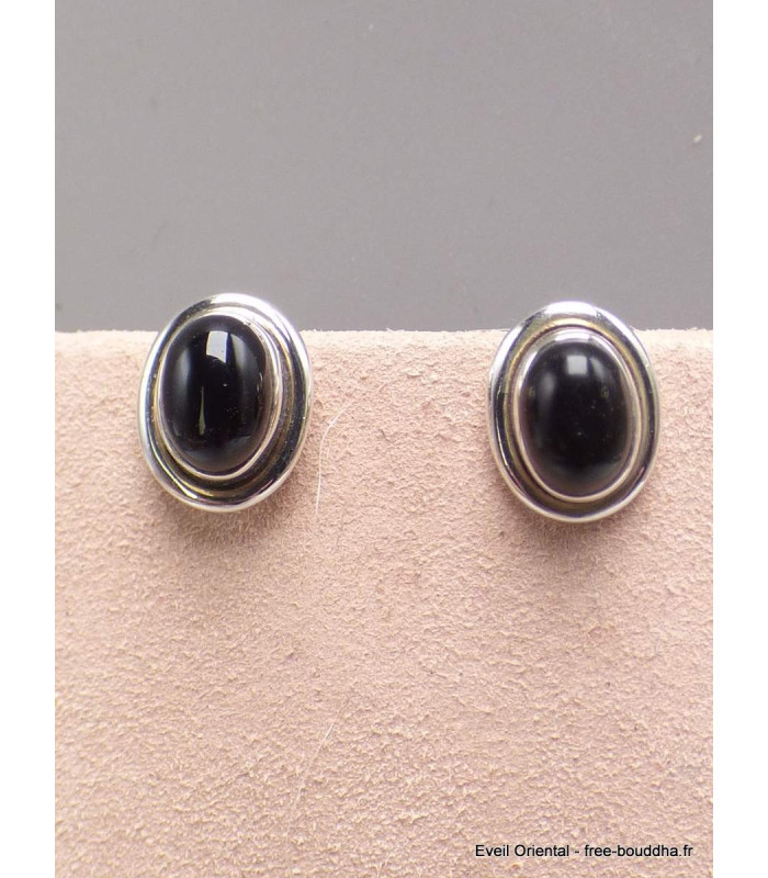 Clous d'oreilles Onyx noir oval-aj Boucles d'oreilles en pierres AW100.3