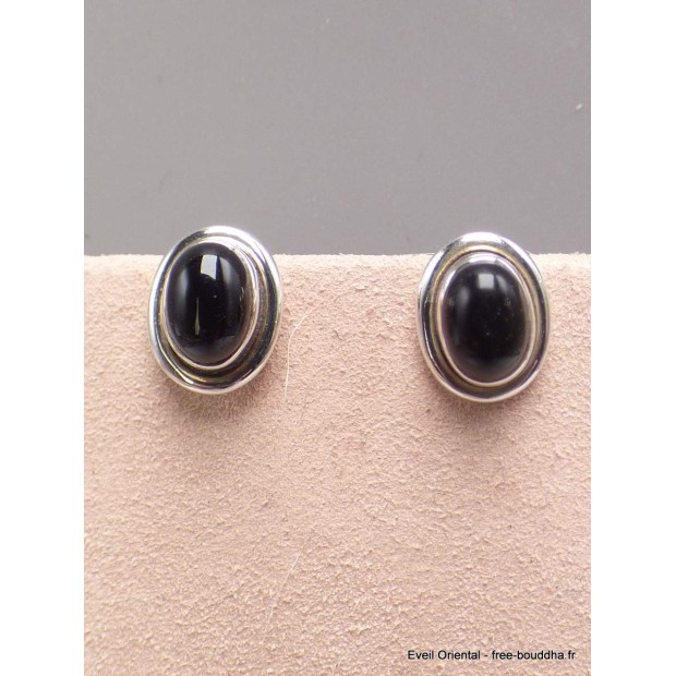 Clous d'oreilles Onyx noir oval-aj Boucles d'oreilles en pierres AW100.3