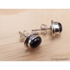 Clous d'oreilles Onyx noir oval-aj - Boucles d'oreilles en pierres naturelles
