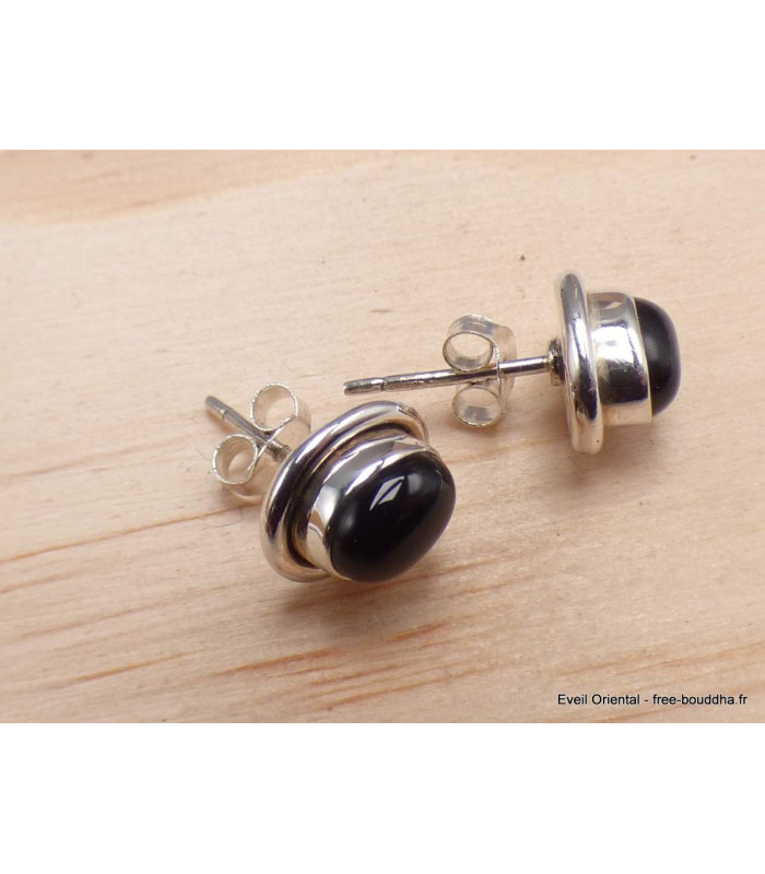 Clous d'oreilles Onyx noir oval-aj Boucles d'oreilles en pierres AW100.3