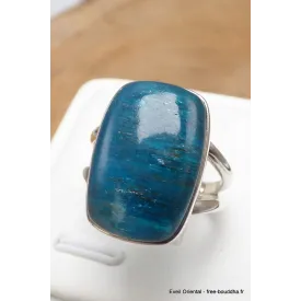Bague Apatite bleue rectangulaire 2 anneaux taille 59 - Bijoux en Apatite bleue