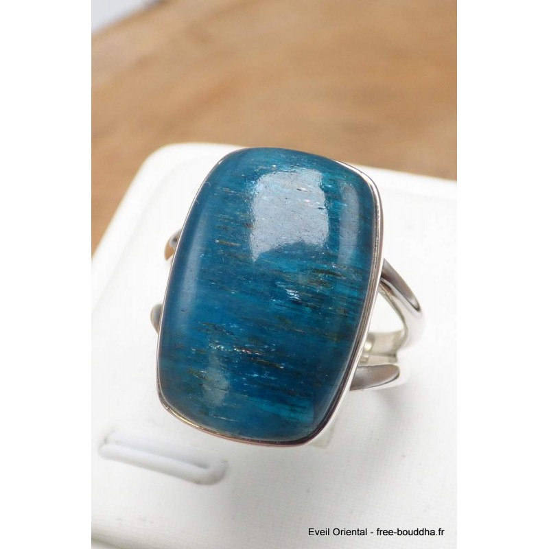 Bague Apatite bleue rectangulaire 2 anneaux taille 59 Bijoux en Apatite bleue AW110.5