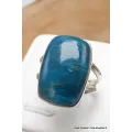 Bague Apatite bleue rectangulaire 2 anneaux taille 59 - Bijoux en Apatite bleue