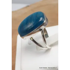 Bague Apatite bleue rectangulaire 2 anneaux taille 59 - Bijoux en Apatite bleue