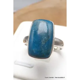 Bague Apatite bleue rectangulaire taille 60 - Bijoux en Apatite bleue