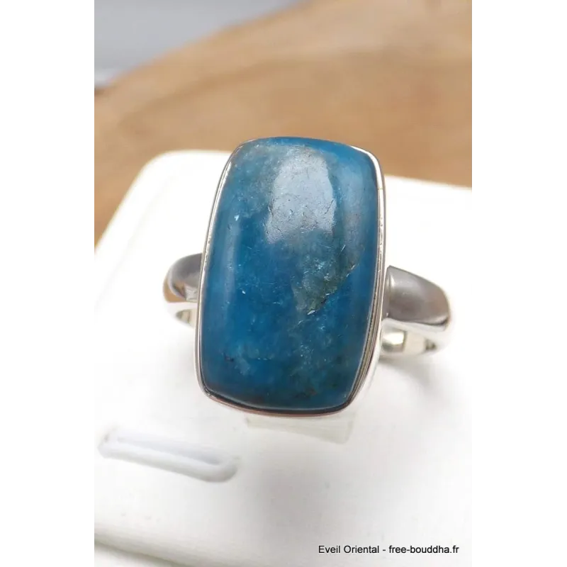 Bague Apatite bleue rectangulaire taille 60 - Bijoux en Apatite bleue