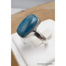 Bague Apatite bleue rectangulaire taille 60 - Bijoux en Apatite bleue