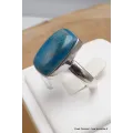 Bague Apatite bleue rectangulaire taille 60 - Bijoux en Apatite bleue
