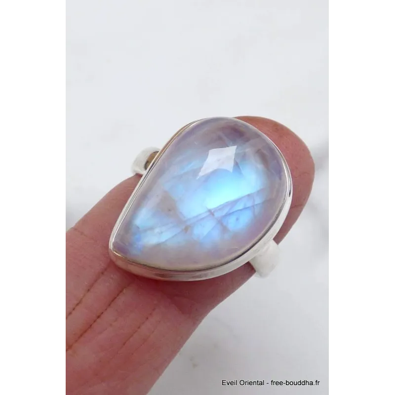 Bague Péristérite asymétrique taille 58 - Bijoux en Pierre de lune