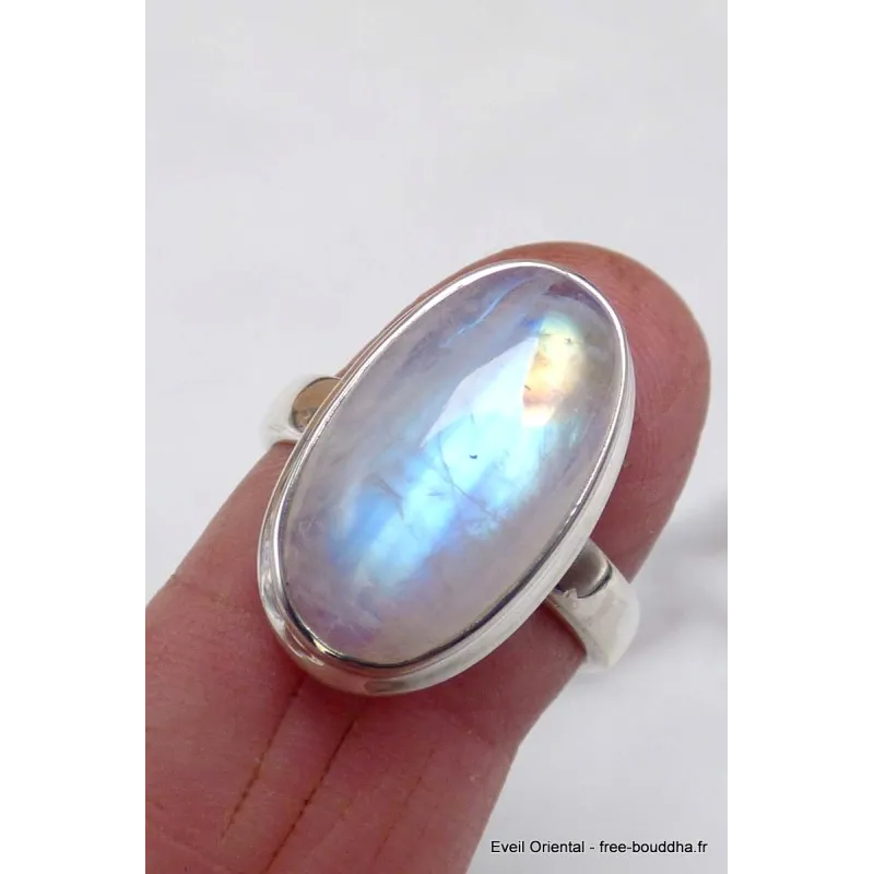 Bague ovale Péristérite grade A++ taille 59 - Bijoux en Pierre de lune