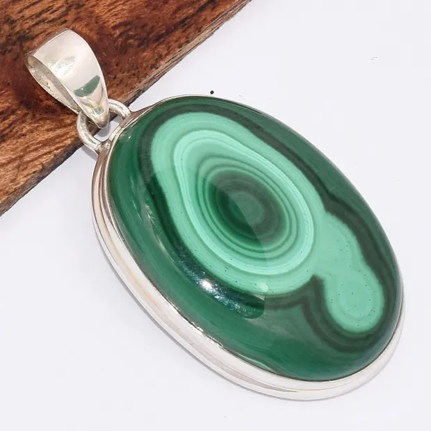 Pendentif en authentique Malachite ovale grade AAA - Pendentifs pierres naturelles