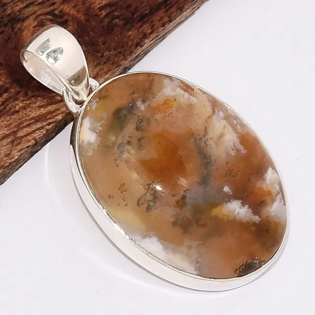 Pendentif en Agate Plume de Graveyard ovale - Bijoux en Agate Plume de Graveyard