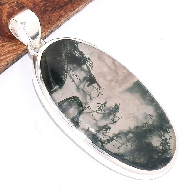 Pendentif Agate mousse ovale Pendentifs pierres naturelles bk8