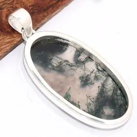 Pendentif Agate mousse ovale - Pendentifs pierres naturelles