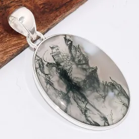 Pendentif Agate mousse ovale translucide - Pendentifs pierres naturelles
