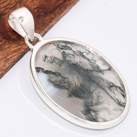 Pendentif Agate mousse ovale translucide Pendentifs pierres naturelles BK8.2