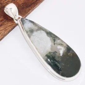 Pendentif Agate mousse forme goutte allongée - Pendentifs pierres naturelles