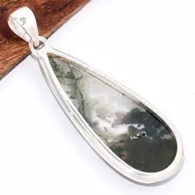 Pendentif Agate mousse forme goutte allongée - Pendentifs pierres naturelles