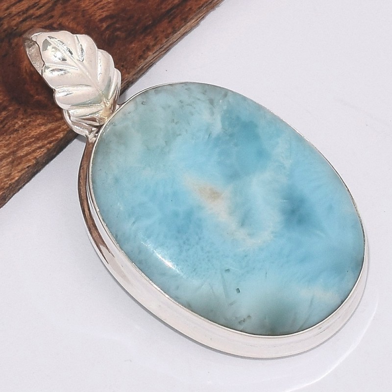 Pendentif Authentique Larimar bélière feuille 