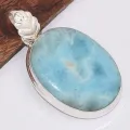 Pendentif Authentique Larimar bélière feuille - Pendentifs pierres naturelles