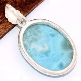 Pendentif Authentique Larimar bélière feuille - Pendentifs pierres naturelles
