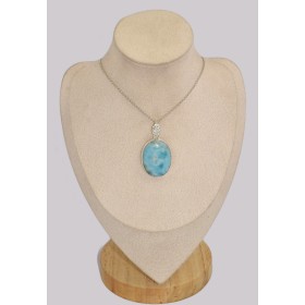 Pendentif Authentique Larimar bélière feuille 