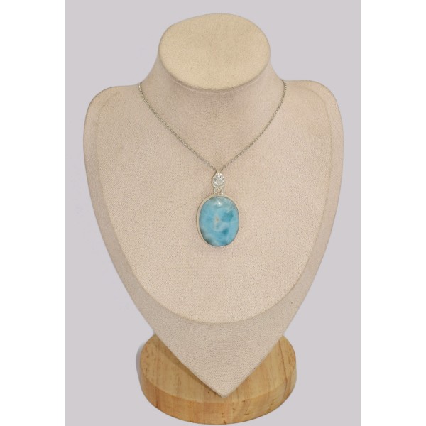 Pendentif Authentique Larimar bélière feuille Pendentifs pierres naturelles BK17