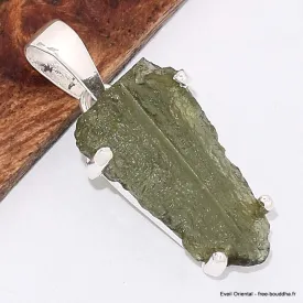Pendentif en authentique Moldavite serti griffes - Bijoux en Moldavite
