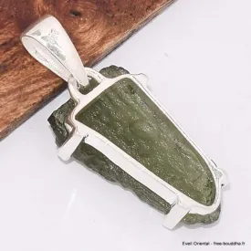 Pendentif en authentique Moldavite serti griffes - Bijoux en Moldavite