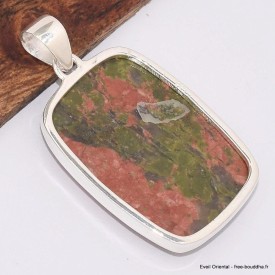 Pendentif Unakite origine USA rectangulaire argent 925, authentique