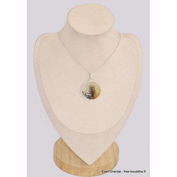 Pendentif rond Agate Scénique dendritique Bijoux en Agate Scenic BK20.1