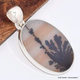 Pendentif Agate dendritique feuillage noir - Bijoux en Agate