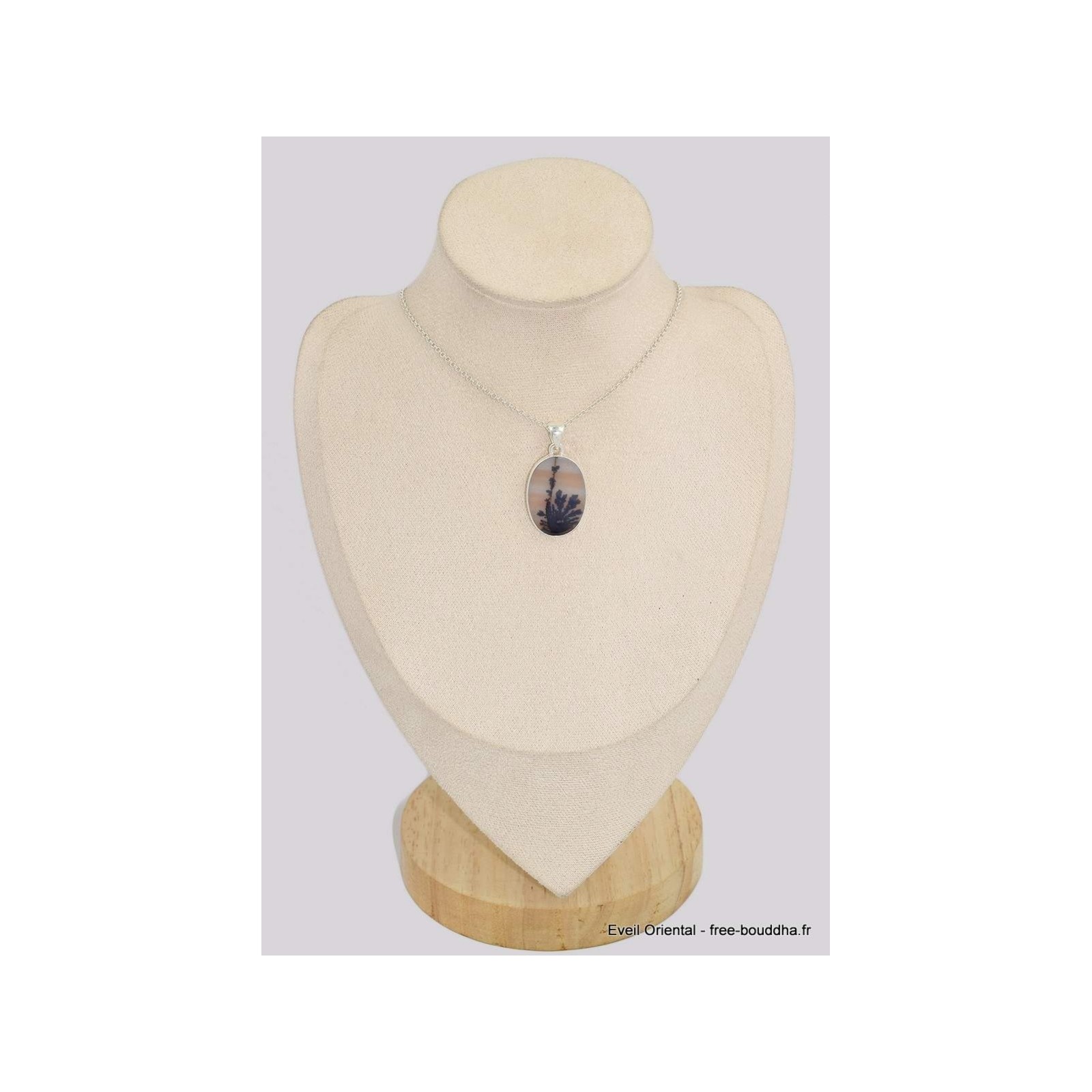 Kuzzoi Collier Homme Bouddha – Agate Marron 4 Mm + Pendentif Croissant De Lune Argent 925 – 60 Cm