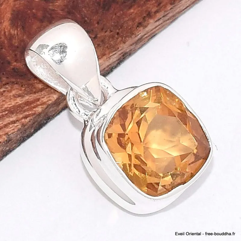Pendentif en Citrine facettée carré - Pendentifs pierres naturelles