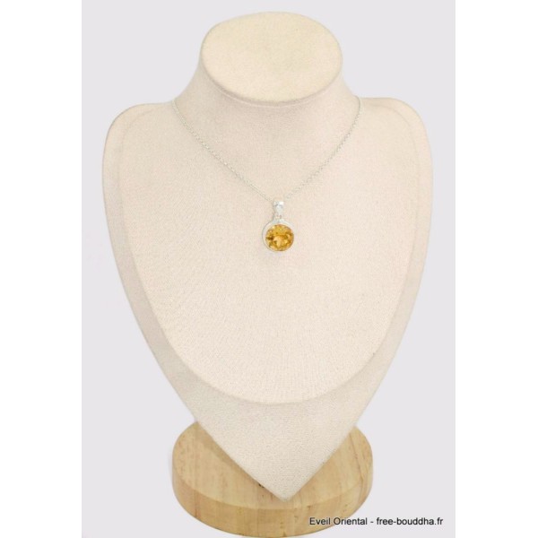 Pendentif rond en Citrine facettée  Bijoux en Citrine BK28.1