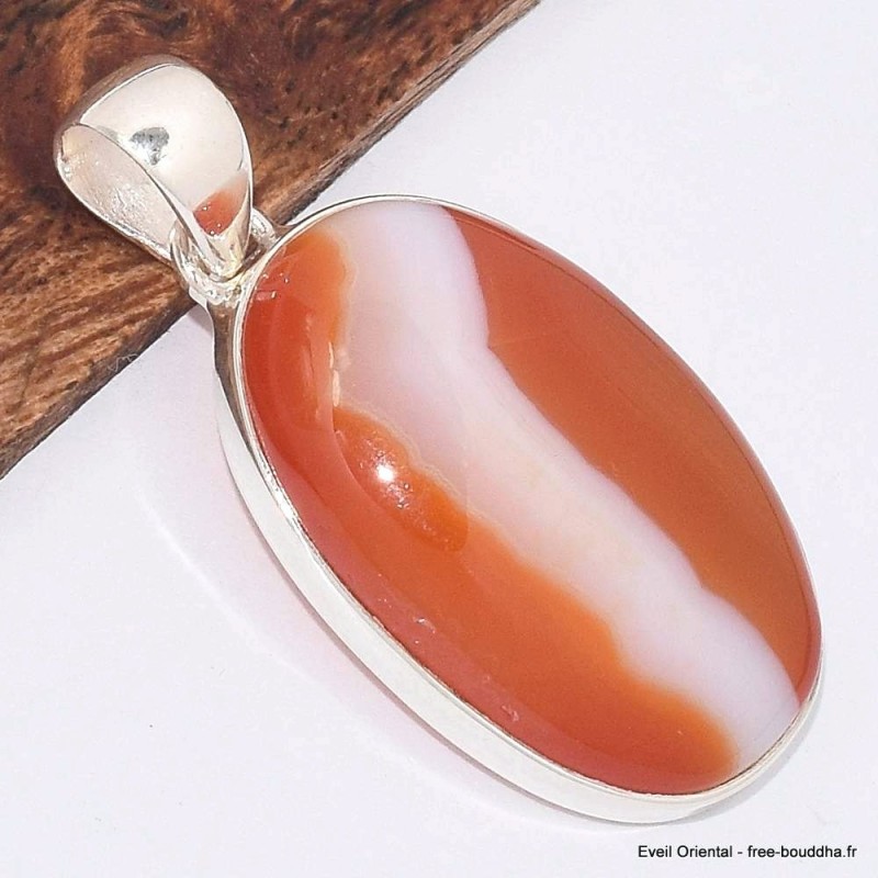 Pendentif Agate du Lac Supérieur orange blanche 