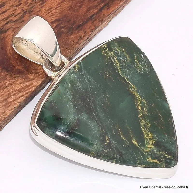 Pendentif en Fuchsite cabochon triangulaire - Bijoux en Fuchsite