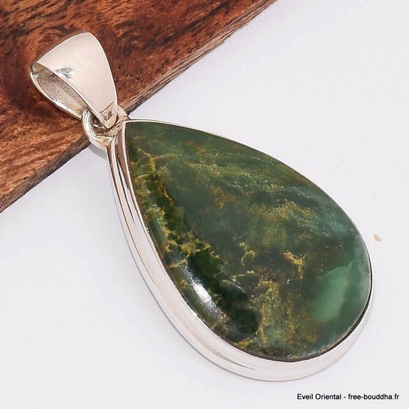 Pendentif goutte en Fuchsite cabochon 