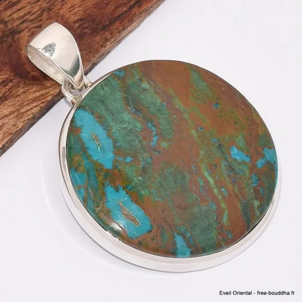 Gros pendentif rond en Chrysocolle du Pérou - Pendentifs pierres naturelles