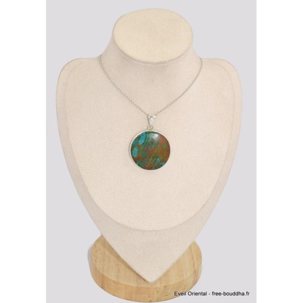 Gros pendentif rond en Chrysocolle du Pérou Pendentifs pierres naturelles BK39