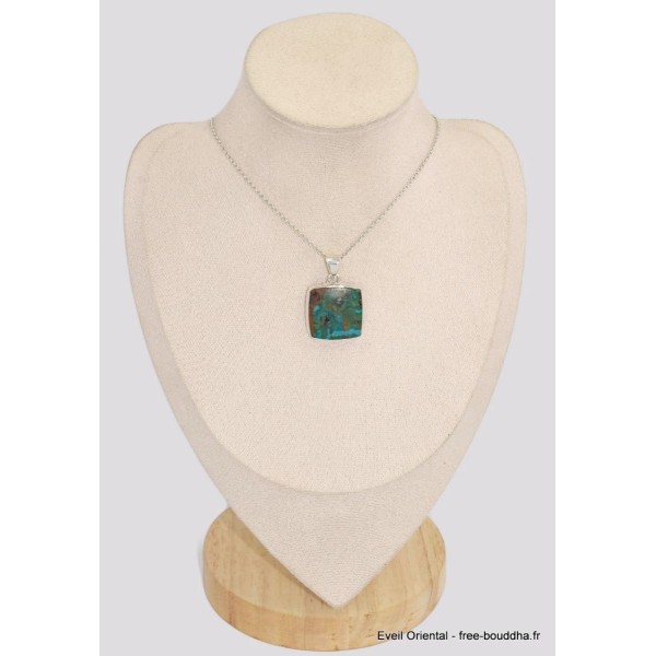 Pendentif carré en Chrysocolle du Pérou Pendentifs pierres naturelles BK39.1