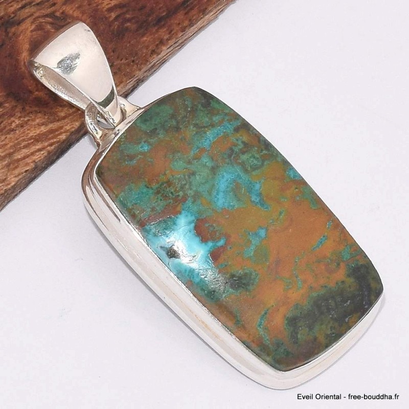 Pendentif  Chrysocolle du Pérou bleue ocre 